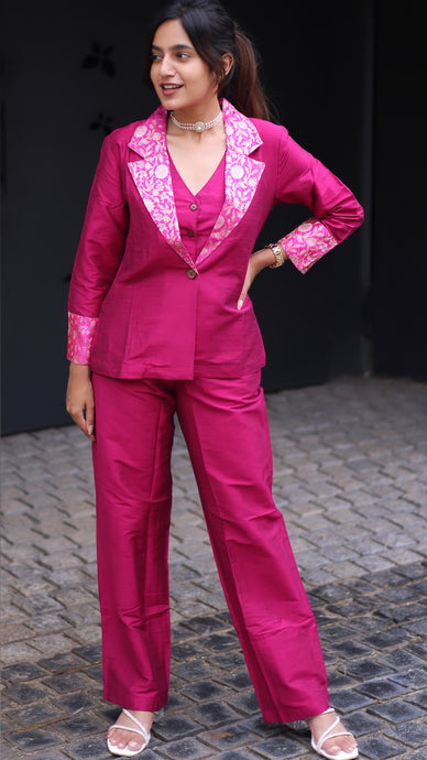 Pink Semi Silk 3Pc Suit