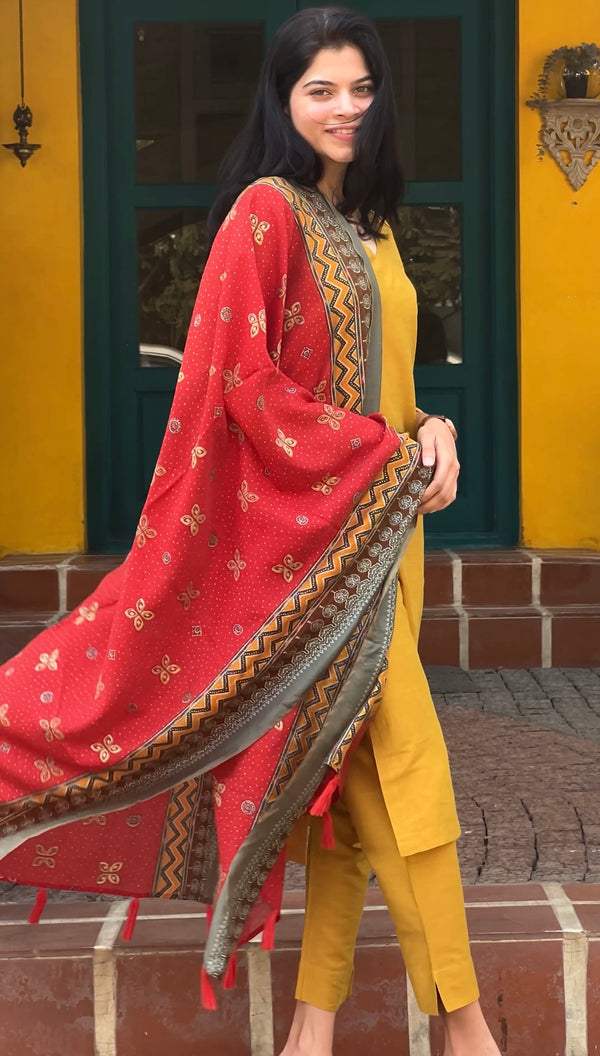 Red Yellow Dupatta Combo