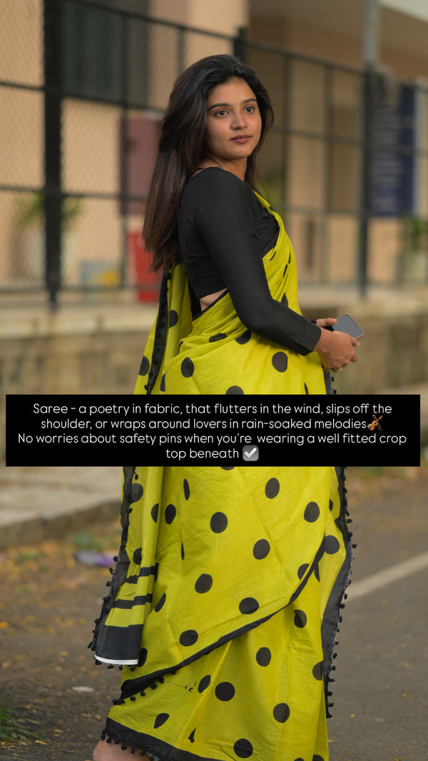 Green Polka Cotton Saree Combo