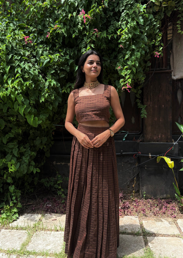 Kattam Skirt Co-ord Set - Brown