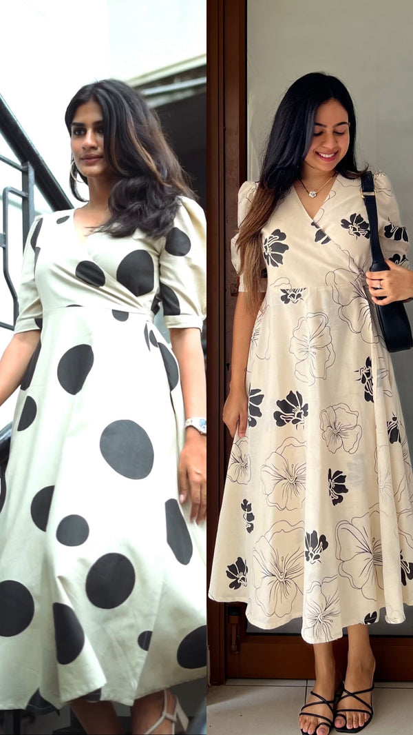 Cotton linen Wrap dress - 2 Prints