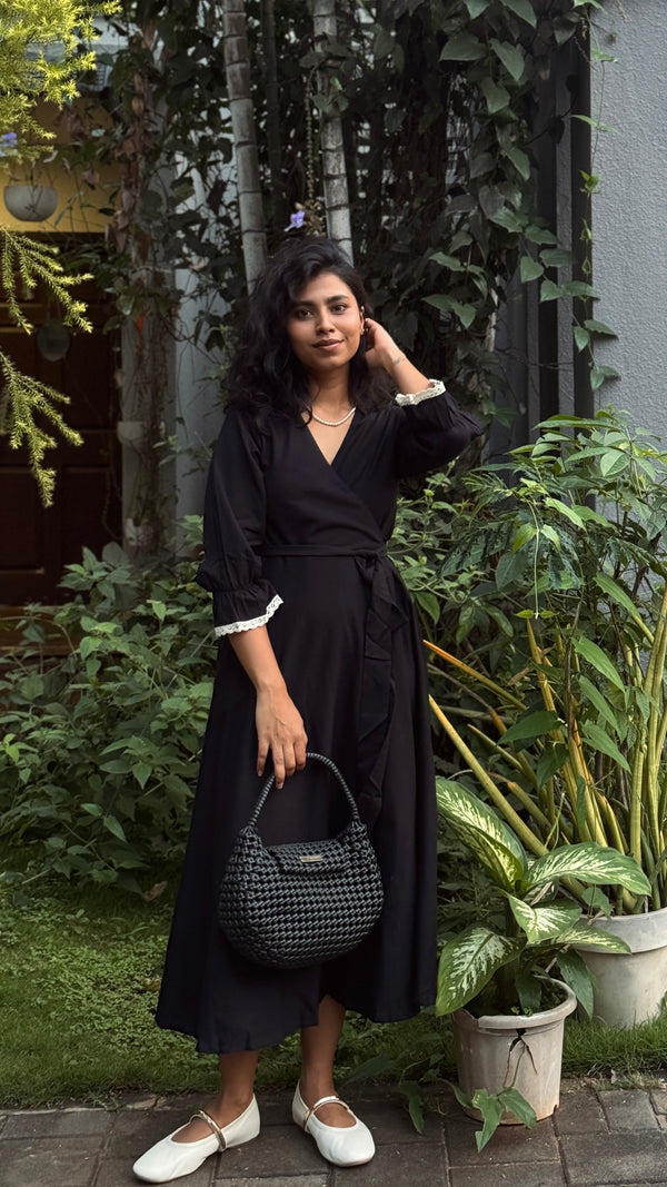 Black Lace Wrap Dress