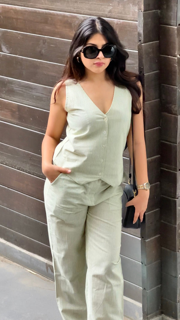Pastel Stripes Waist Coat Set - 2 Colours