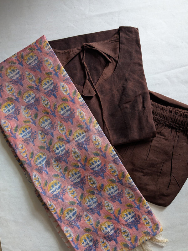 Pink Handblock Cotton Dupatta Combo