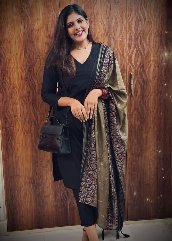 Grey Olive Dupatta Combo