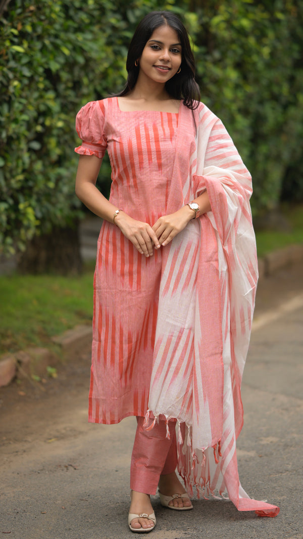 Red Ikkat 3Pc set (With Lining)