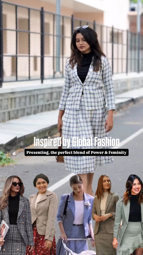 Linen Checks Blazer & Skirt Combo
