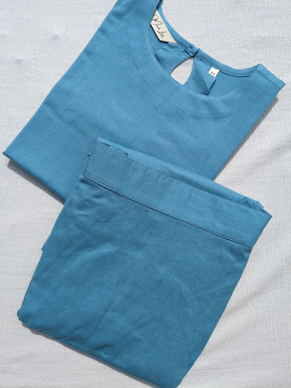 Cotton Linen Skirt Co-Ord - Blue