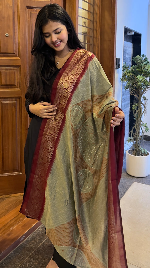 Maroon Sage Green Dupatta Combo