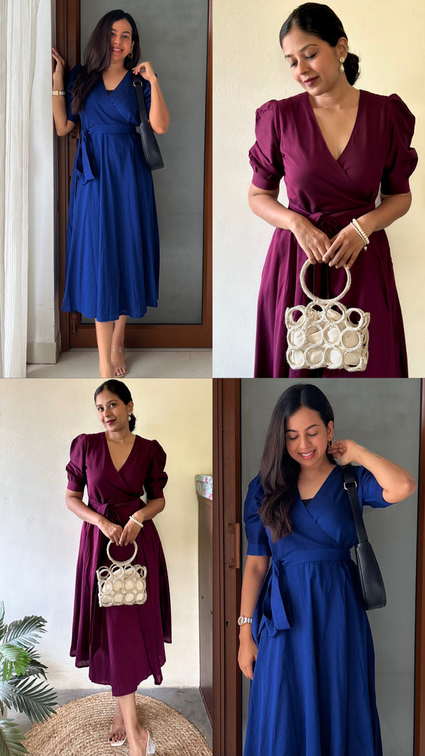 Semi Silk Wrap Dress - 2 Colors