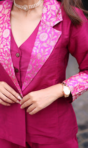 Pink Semi Silk 3Pc Suit