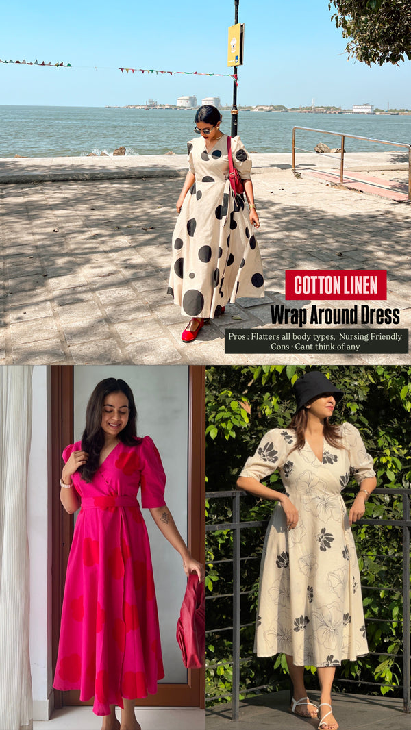Cotton linen Wrap dress - 3 Prints